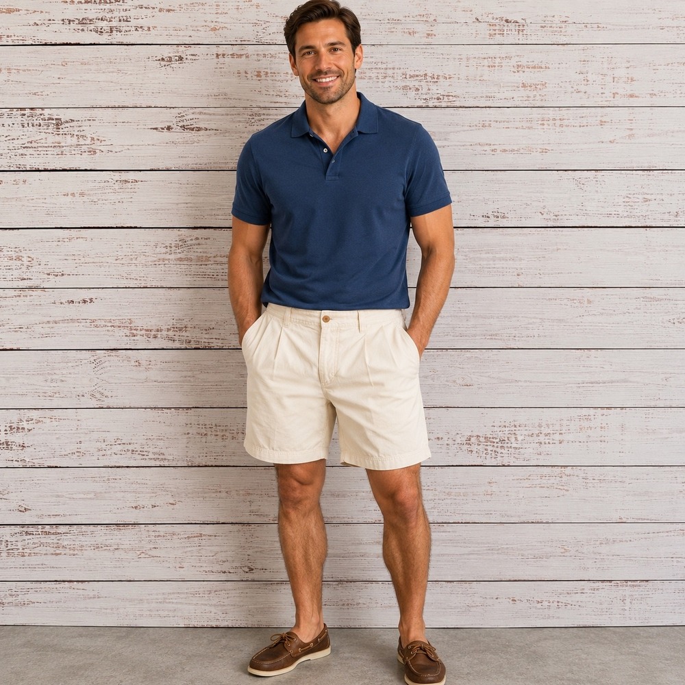 Izod Saltwater Pleated Chino Shorts Mens 34 White Classic Fit 100% Cotton 9.5"